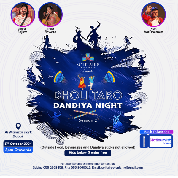 Dholi Taro Dandiya Night 2024 – Navratri at Al Mamzar Park, Dubai – Desi Events Kanwal Malik Official a poet, novelist and a writer based in dubai 4